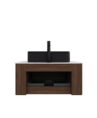 Sillysis Wall Mounted Bathroom Vanity with Ceramic Sink,Plywood Cabinet, Soft Close Drawer
