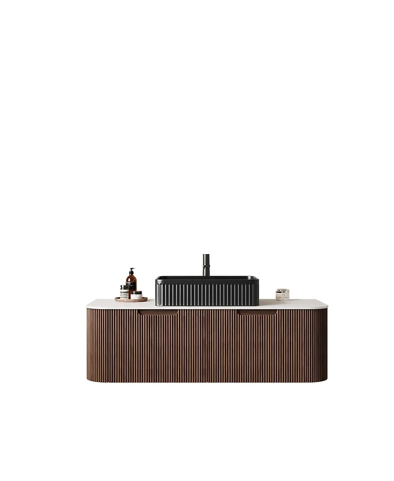 Sillysis Wall Mounted Bathroom Vanity with Ceramic Sink,Plywood Cabinet, Soft Close Drawer, Pre-assembled
