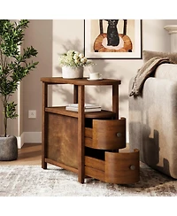 Slickblue 2-Drawer Wooden End Table with Open Storage Shelf