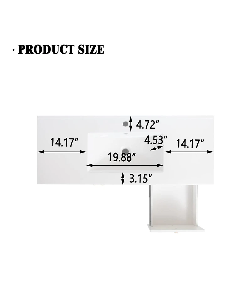 Sillysis 47.8 Inch Ceramic Bathroom Sink Top, Rectangular Vanity Basin, Smooth Easy-Clean Countertop for Single Vanity