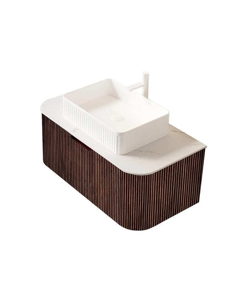 Sillysis Wall Mounted Bathroom Vanity with Ceramic Sink, Plywood Cabinet, Soft Close Drawer