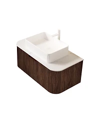 Sillysis Wall Mounted Bathroom Vanity with Ceramic Sink, Plywood Cabinet, Soft Close Drawer