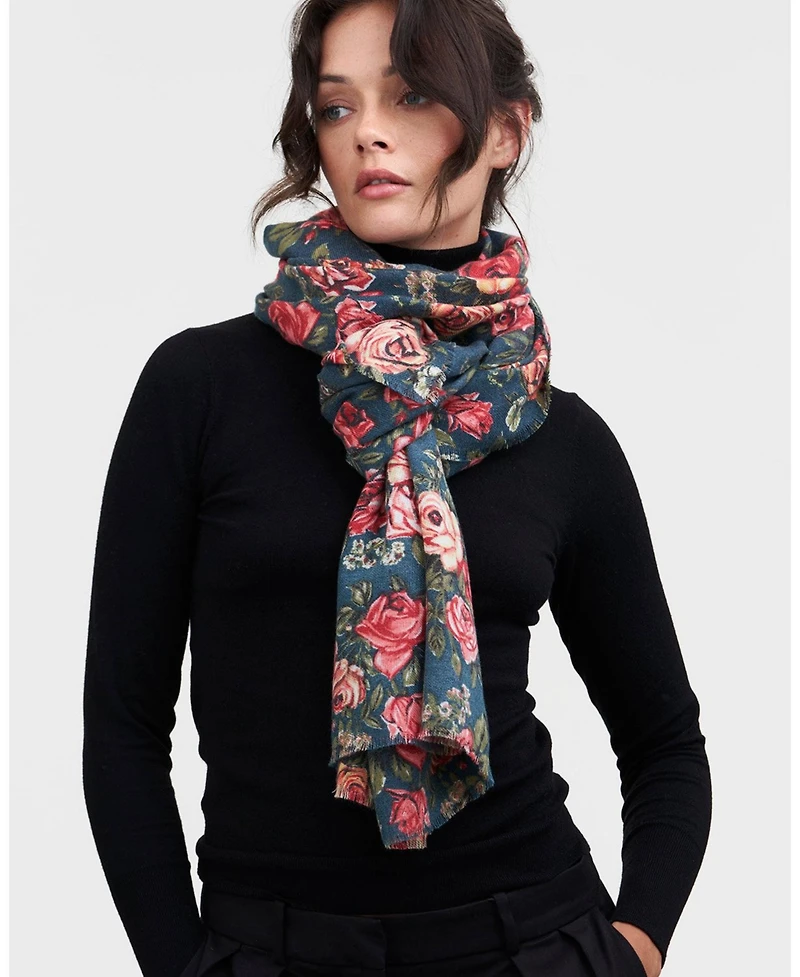 Fable England Roses Teal Pashmina Scarf