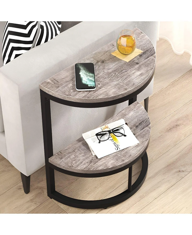 Slickblue Half Round End Table with Metal Frame for Small Spaces