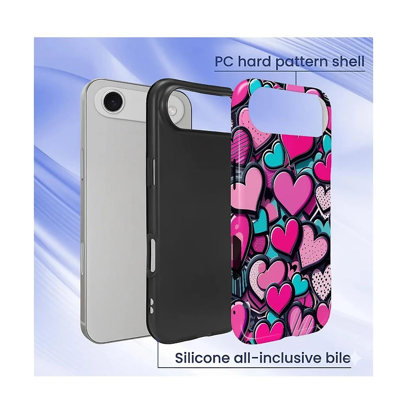 Gonez Case for iPhone Air, 2-in-1 Dual-Layer Shockproof Protection, Cute Heart Print Glossy