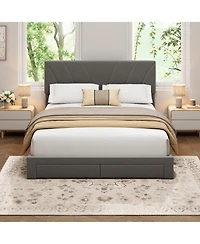 Homfan Velvet Bed Frame with 2 Storage Drawers - Adjustable Headboard, Platform Wooden Slats, No Box Spring Needed, Easy Assembly