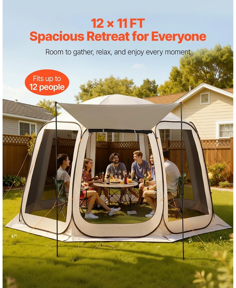 Cozito Screen House Tent, 12 x 11 ft 10-12 Person Pop Up Canopy with Awning