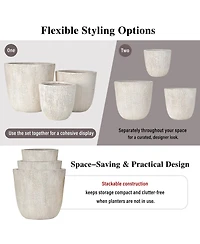 Asagikoiai3-Piece Mgo Outdoor Planter Set with Drainage, Crackle Stone Pots for Garden and Patio