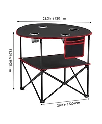 Yiortwo Folding Portable Camping Table Outdoor Picnic Round Table with 4 Cup Holders Storage Shelf and Side Pocket