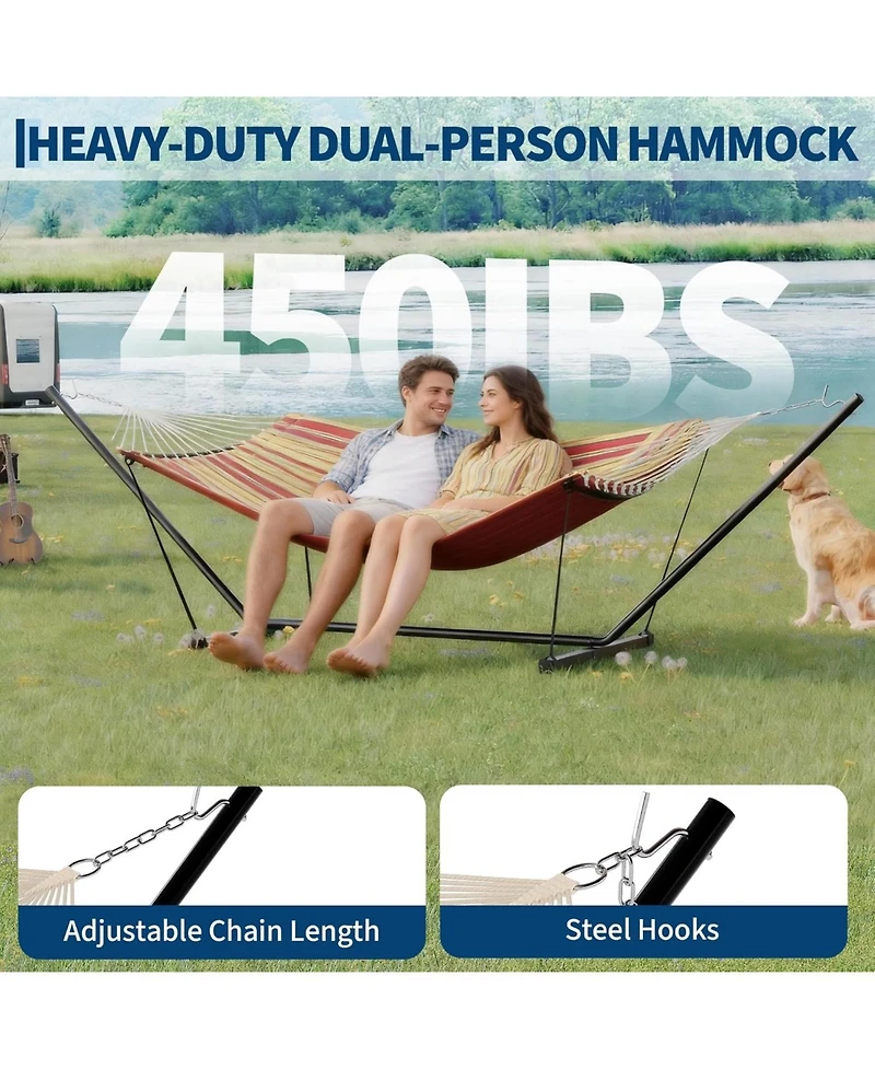 gaomon 2 Person Hammock with Stand for Outside, Double Hammock with Stand and Pillow, Max 450 Lbs Capacity with Balance Rope