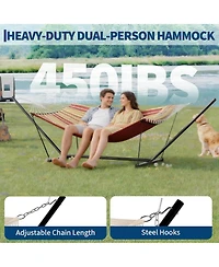 gaomon 2 Person Hammock with Stand for Outside, Double Hammock with Stand and Pillow, Max 450 Lbs Capacity with Balance Rope