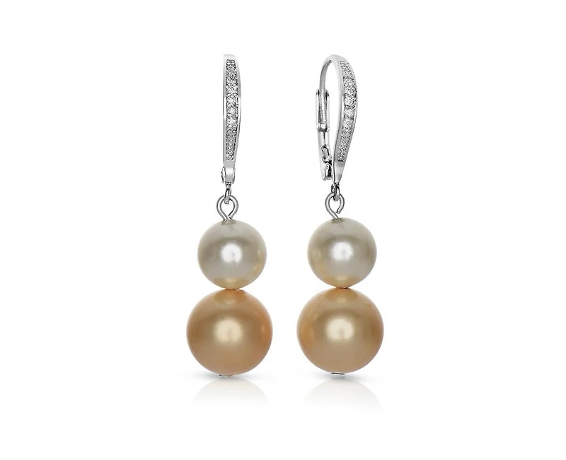 Genevive Timeless Gold Plated Cz Pave and Pearl Drop Earrings
