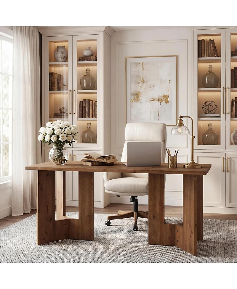 Tribesigns Solid Wood Office Desk, 63 inch Long Large Wood Desks, Farmhouse Executive Computer Desk, Home Office Workstaticon