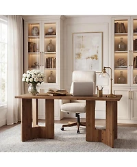 Tribesigns Solid Wood Office Desk, 63 inch Long Large Wood Desks, Farmhouse Executive Computer Desk, Home Office Workstaticon