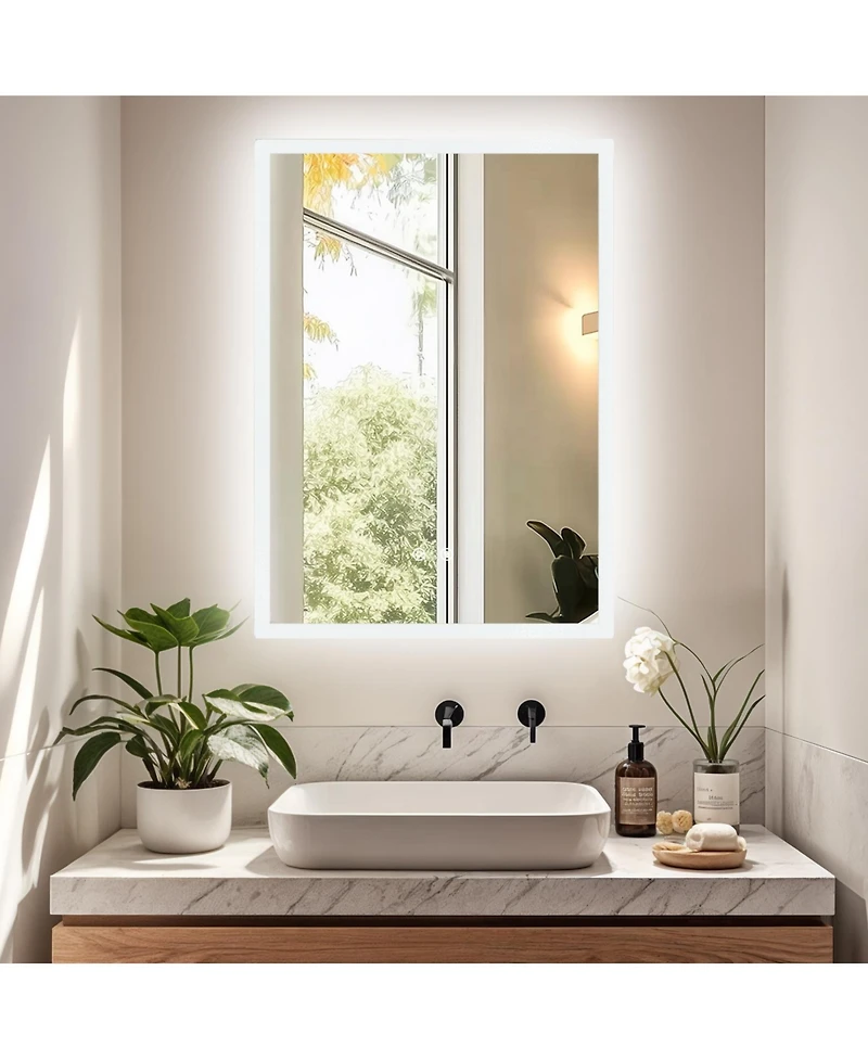 Luvodi 24" x 32" Rectangular Wall Mirror Anti-Fog Led Mirror Stepless Dimmable Lighted Bathroom Mirror