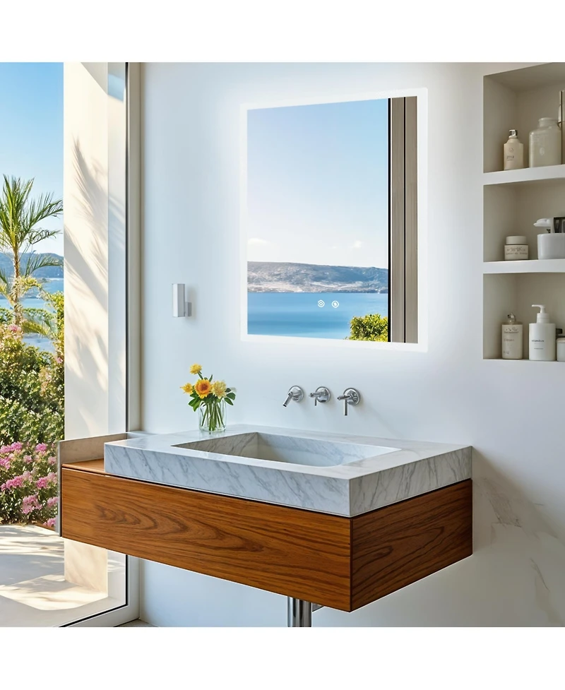 Luvodi 24" x 32" Rectangular Wall Mirror Anti-Fog Led Mirror Stepless Dimmable Lighted Bathroom Mirror