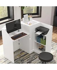 Homsee Modern Corner Display Console - Tempered Glass Led Light Kit Engineered Wood