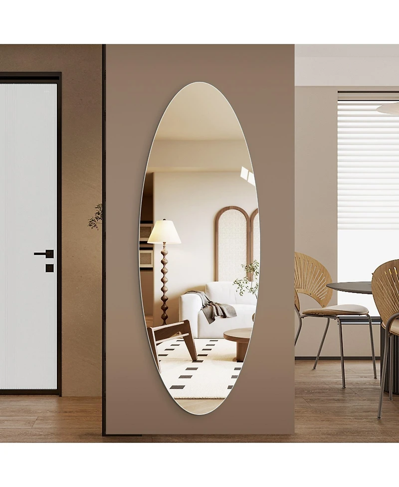 Phying Oval Full Length Wall Mounted Mirror Copper Free Glass Hd Clear Reflection Moisture Resistant Mirror for Entryway Bedroom Salon