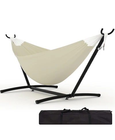 GarveeLife Heavy Duty Double Hammock with Steel Stand - 2 Person Outdoor Hammock, Portable, Space-Saving, 450 lbs Capacity, Carry Bag