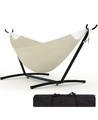 GarveeLife Heavy Duty Double Hammock with Steel Stand - 2 Person Outdoor Hammock, Portable, Space-Saving, 450 lbs Capacity, Carry Bag