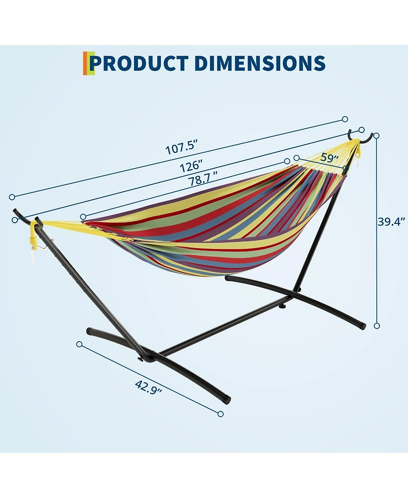GarveeLife Heavy Duty Double Hammock with Steel Stand - 2 Person Outdoor Hammock, Portable, Space-Saving, 450 lbs Capacity, with Carry Bag