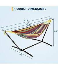 GarveeLife Heavy Duty Double Hammock with Steel Stand - 2 Person Outdoor Hammock, Portable, Space-Saving, 450 lbs Capacity, with Carry Bag