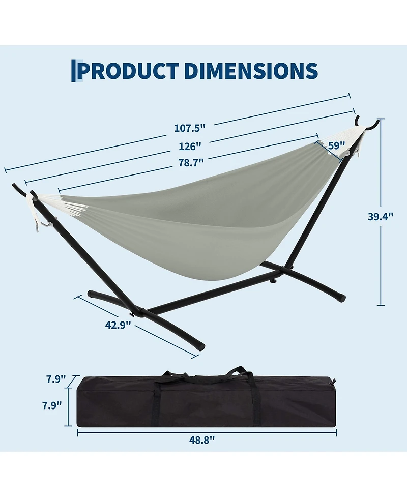 GarveeLife Heavy Duty Double Hammock with Steel Stand - 2 Person Outdoor Hammock, Portable, Space-Saving, 450 lbs Capacity, with Carry Bag