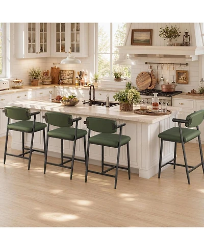 gaomon 4 Sets of Retro Bar Stools, 26-Inch Bar Height, Made of Metal, With Armrests, Backrests, And Footrests, Suitable for Kitchen Islands