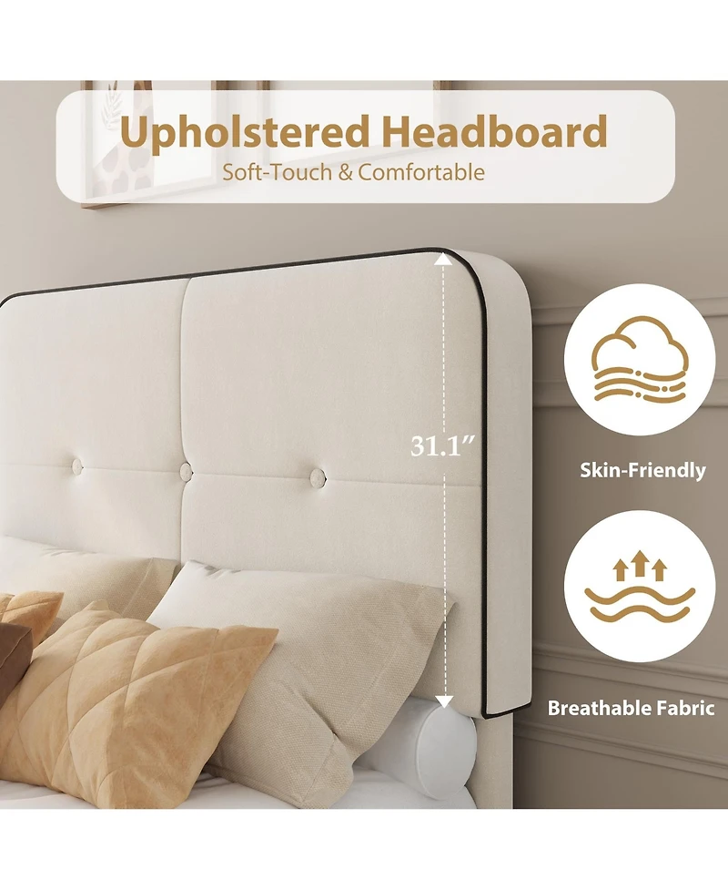 homfan Bed Frame Upholstered Platform with Adjustable Headboard Velvet Metal Support No Box Spring Needed