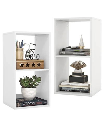 Gymax 2 Cube Bookshelf Modern Vertical Bookcase with Back Guardrail and Anti Tipping Kits