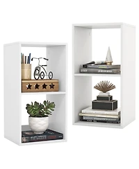 Gymax 2 Cube Bookshelf Modern Vertical Bookcase with Back Guardrail and Anti Tipping Kits