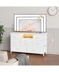homfan Modern Tv Stand Dresser with Led Lighting and Built-in Charging Station - Durable Storage Chest with Deep Drawers for Bedroom and Living Room