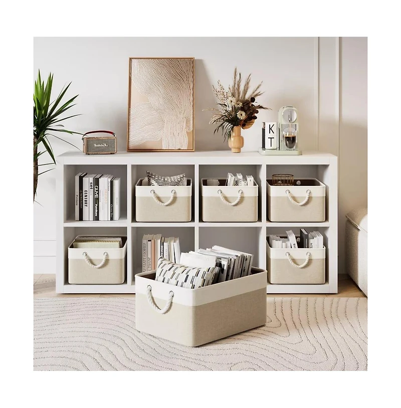 Gouun 4-Pack Foldable Cotton Linen Storage Bins with Rope Handles