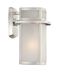 Possini Euro Design Delevan Modern Outdoor Wall Lights Fixture Set of 2 Brushed Nickel Frosted Seedy Glass for Post Exterior Barn Deck House