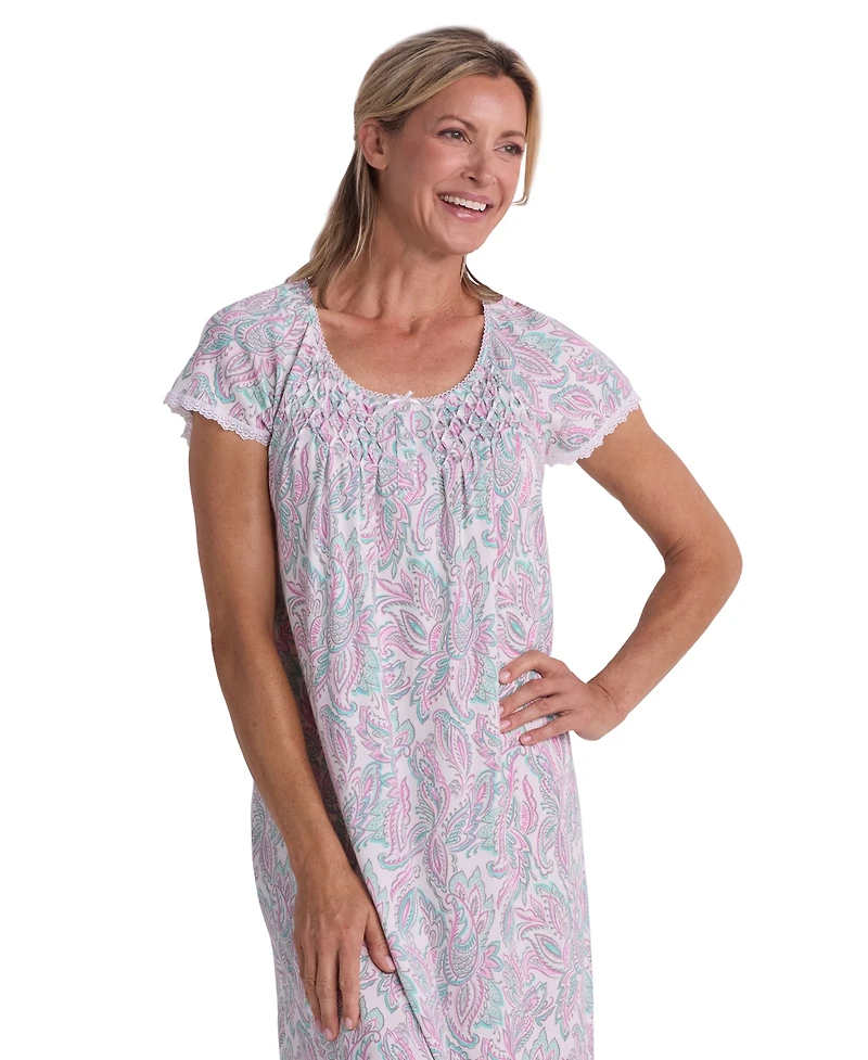 Miss Elaine Women's Short-Sleeve Printed Long Gown