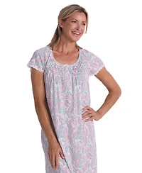 Miss Elaine Women's Short-Sleeve Printed Long Gown