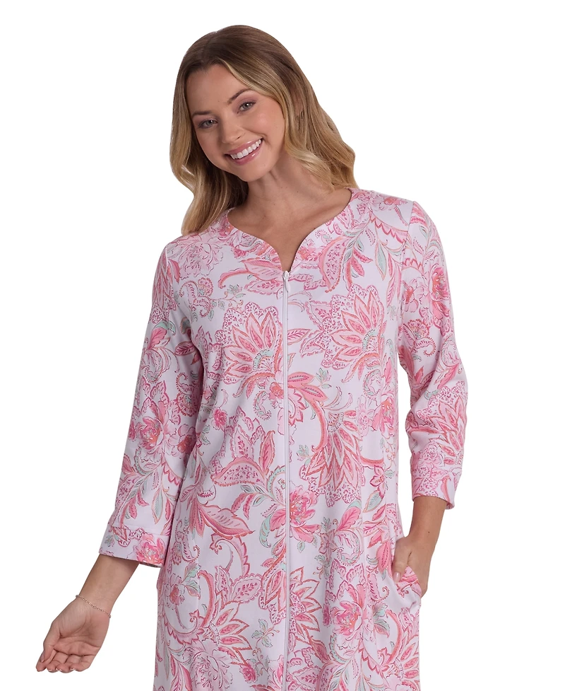 Miss Elaine Women's Long-Sleeve Printed Long Zip Robe