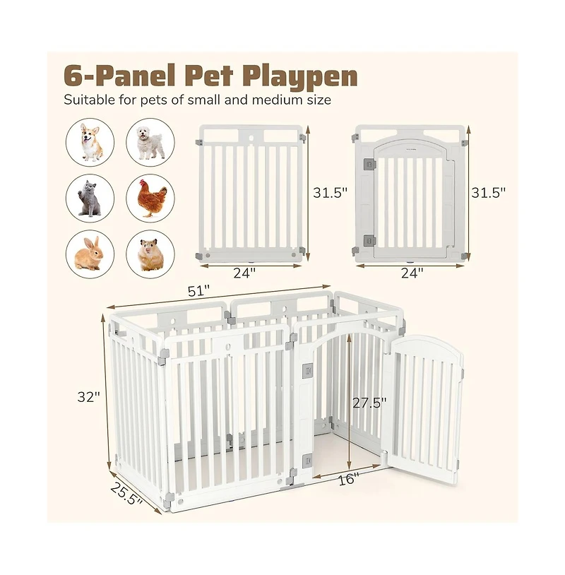 Ruie 6-Panel Tall Foldable Dog Playpen Indoor Outdoor Pet Fence with Locking Door