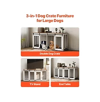 Ruie 72 Inch Dog Crate Furniture for 2 Dogs with Double Sliding Doors and Tv Stand