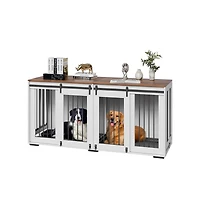 Ruie 72 Inch Dog Crate Furniture for 2 Dogs with Double Sliding Doors and Tv Stand
