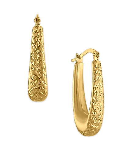 Macy's Diamond-Cut Elongated Oval Hoop Earrings in 10k Yellow Gold