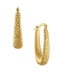Macy's Diamond-Cut Elongated Oval Hoop Earrings in 10k Yellow Gold