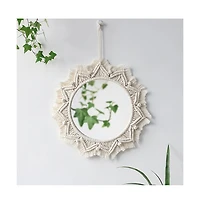 Phying Boho Macrame Round Mirror Handmade Woven Wall Hanging Ornament for Home Apartment Bedroom Living Room Decor