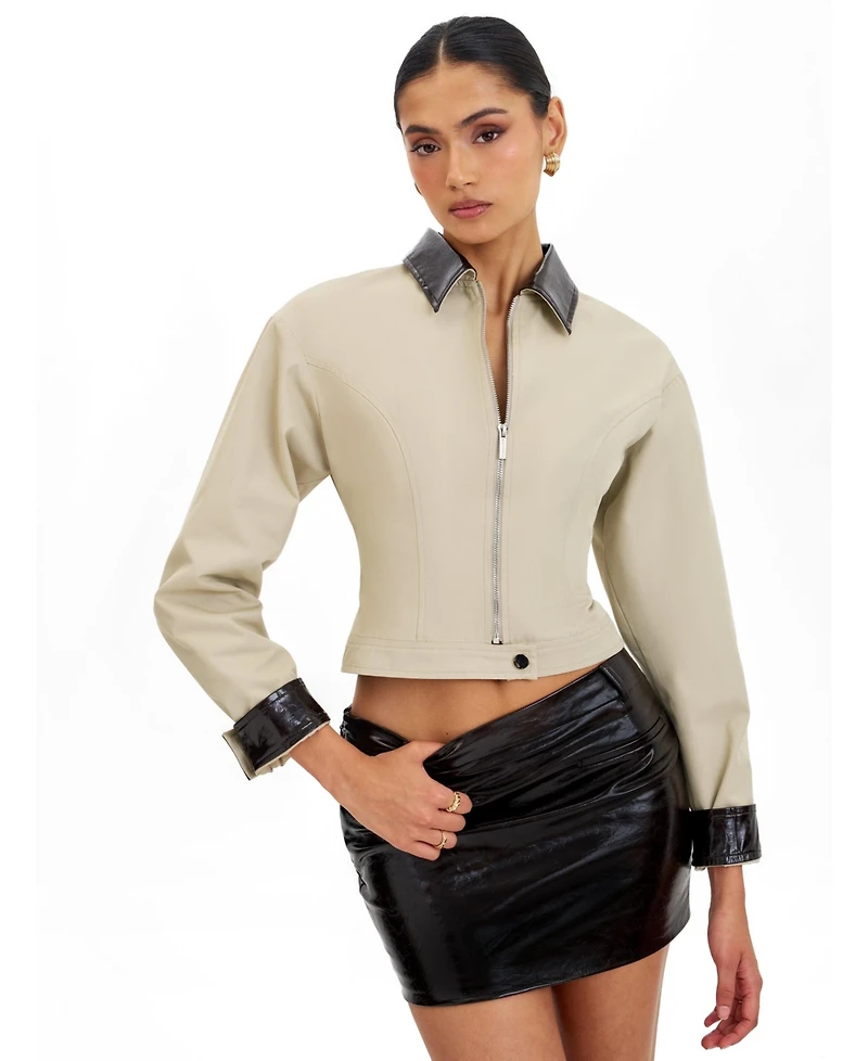 Miss Circle Women's Vivian Mocha Faux Leather Low-Rise Mini Skirt