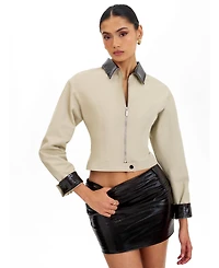 Miss Circle Women's Vivian Mocha Faux Leather Low-Rise Mini Skirt
