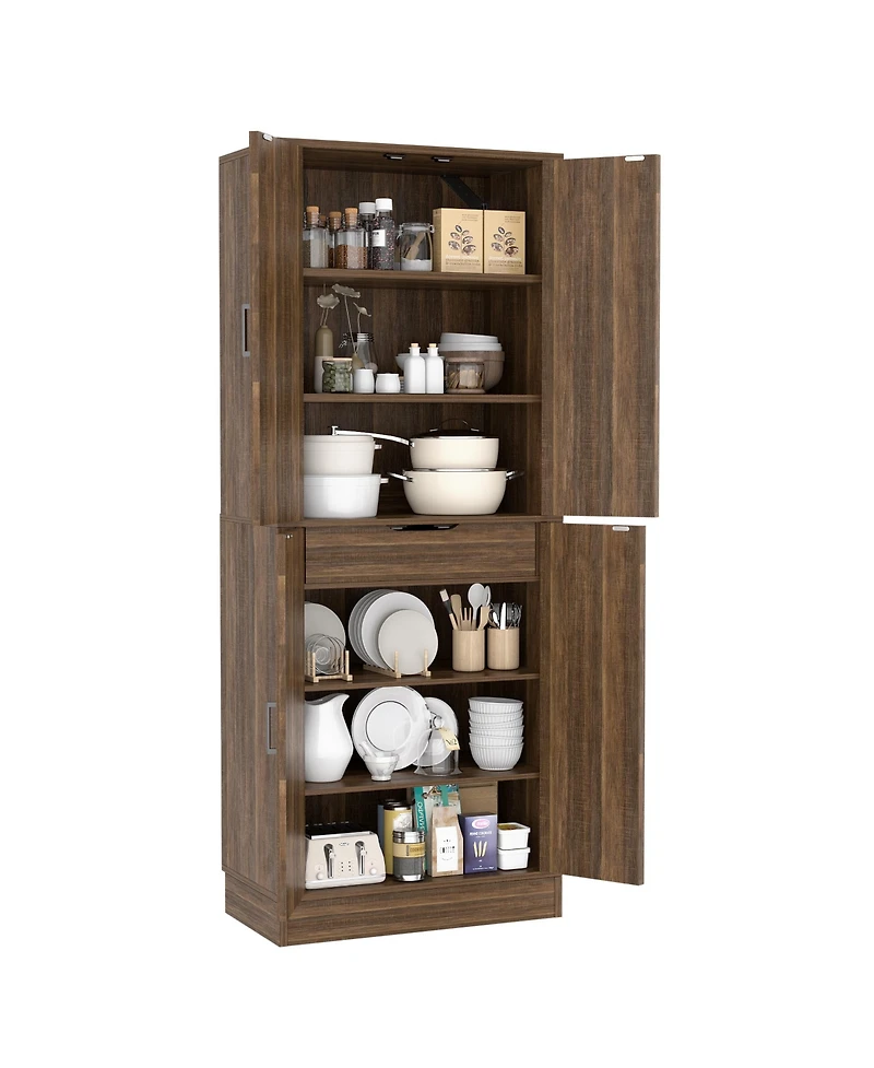 Aheaplus 71" Freestanding Kitchen Pantry Cabinet with 4 Doors, Large Storage Cupboard Drawer and Shelves