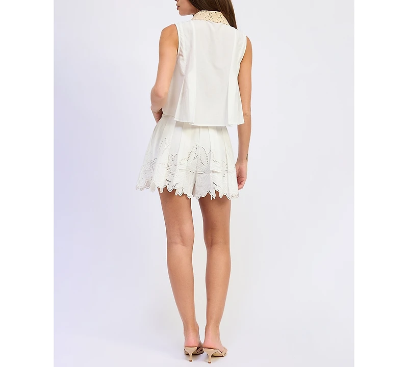 En Saison Women's Anna Embroidered High-Rise Shorts