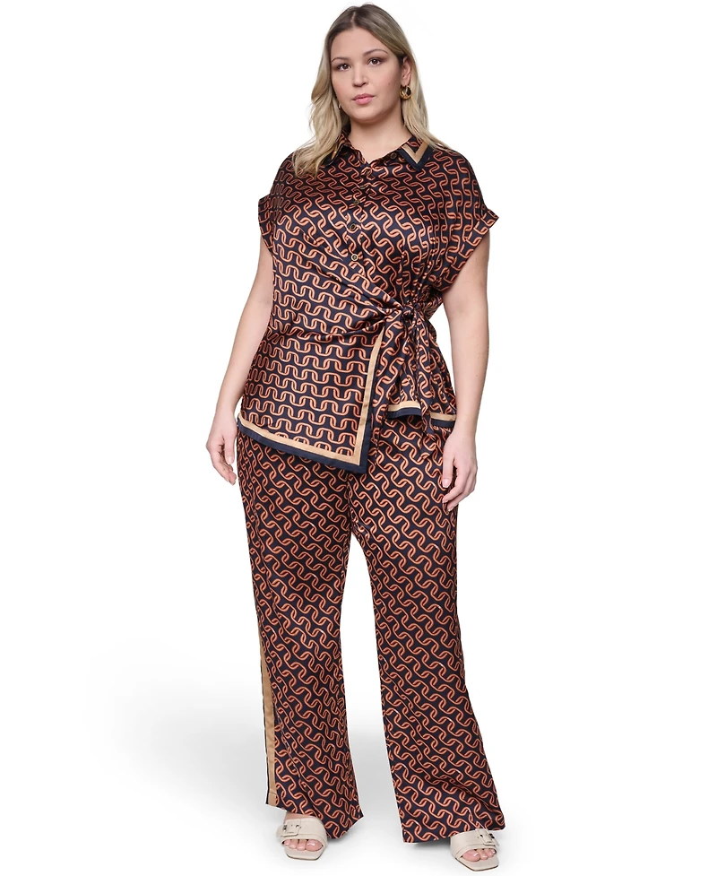 Karl Lagerfeld Paris Women's Side Tie Button Down Shirt