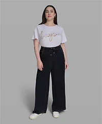 Karl Lagerfeld Paris Women's High-Waist Knit Flared Drawstring Pant