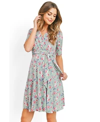 Hello Miz Materntiy Floral V-Neck Nursing Wrap Dress with Tie Waist